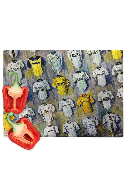 Leeds United FC Shirts - A Peacock's Collection Chopping Board - Terry Kneeshaw Art