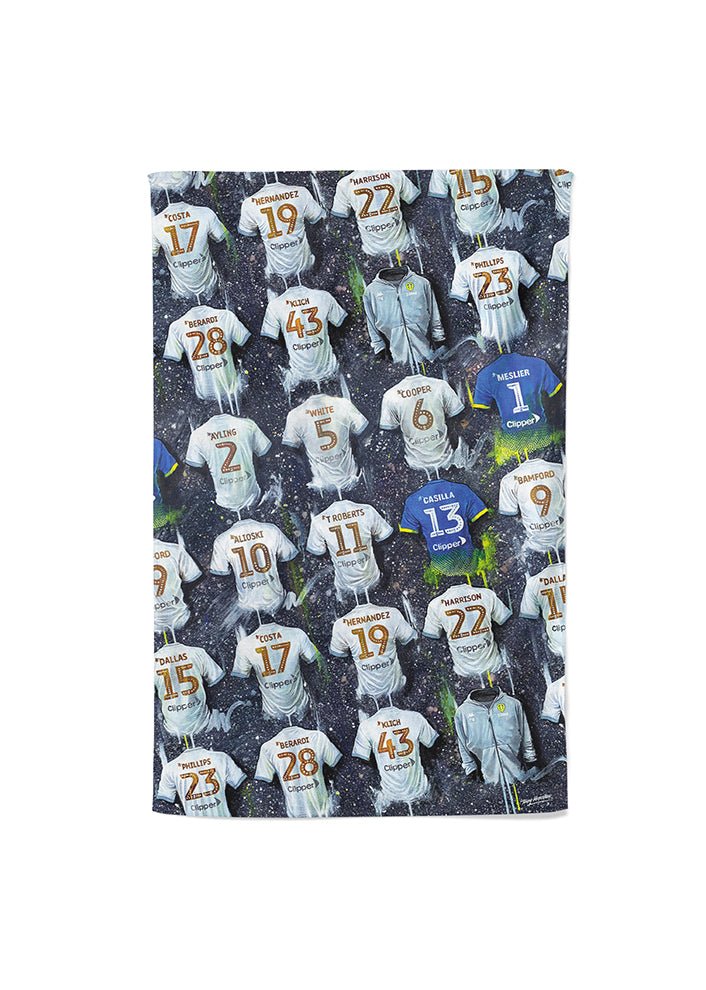 Leeds United Shirts - A Champion's Collection Tea Towel - Terry Kneeshaw Art