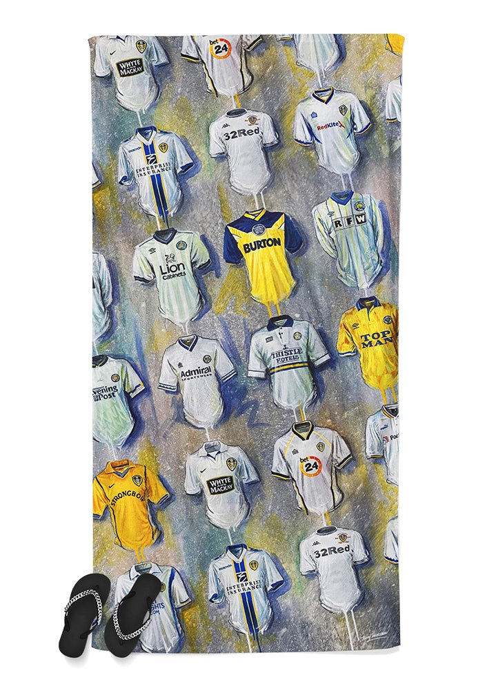 Leeds United Shirts - A Peacock's Collection Beach Towel - Terry Kneeshaw Art