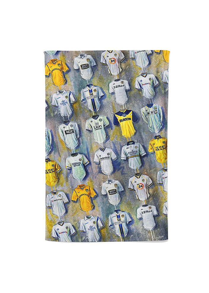 Leeds United Shirts - A Peacock's Collection Tea Towel - Terry Kneeshaw Art