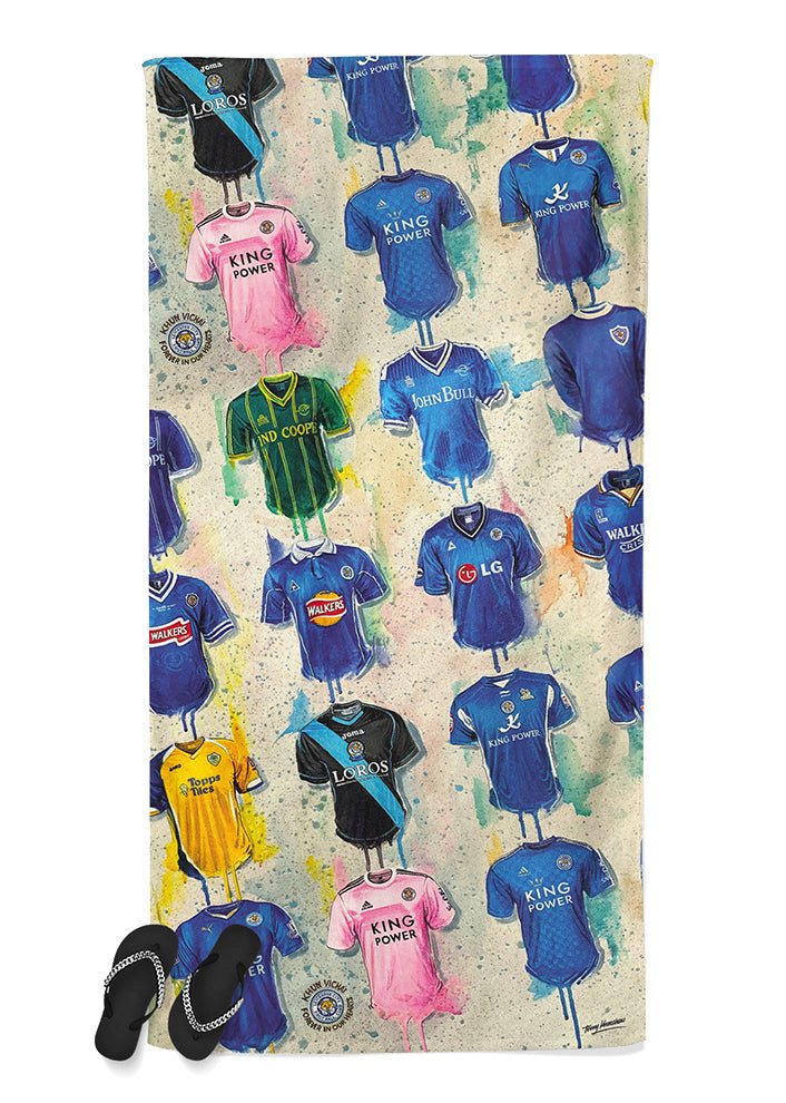 Leicester City Shirts - A Foxes Collection Beach Towel - Terry Kneeshaw Art