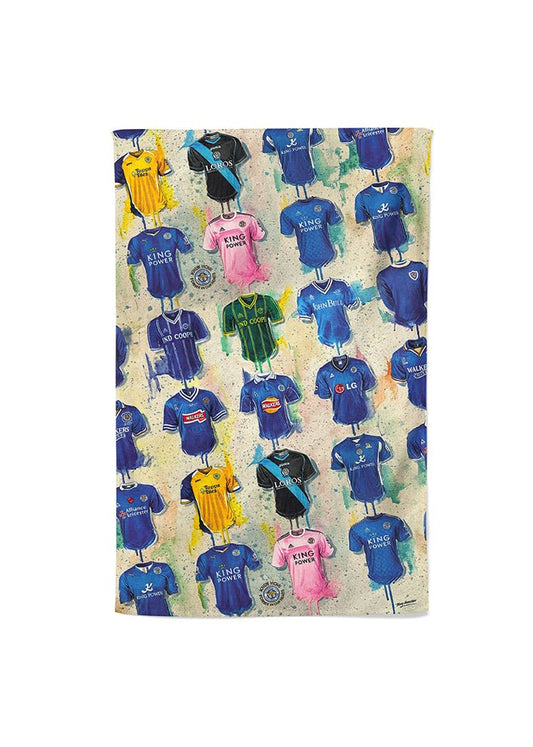 Leicester City Shirts - A Foxes Collection Tea Towel - Terry Kneeshaw Art