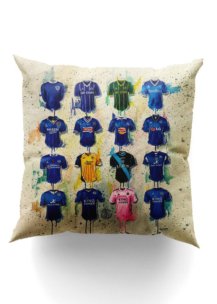 Leicester Shirts - A Foxes Collection Cushion - Terry Kneeshaw Art