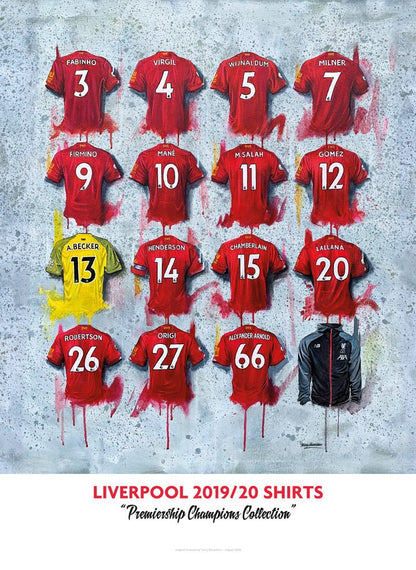 Liverpool FC 20/21 Champions Shirts - A2 Signed Limited Edition Prints - Terry Kneeshaw Art