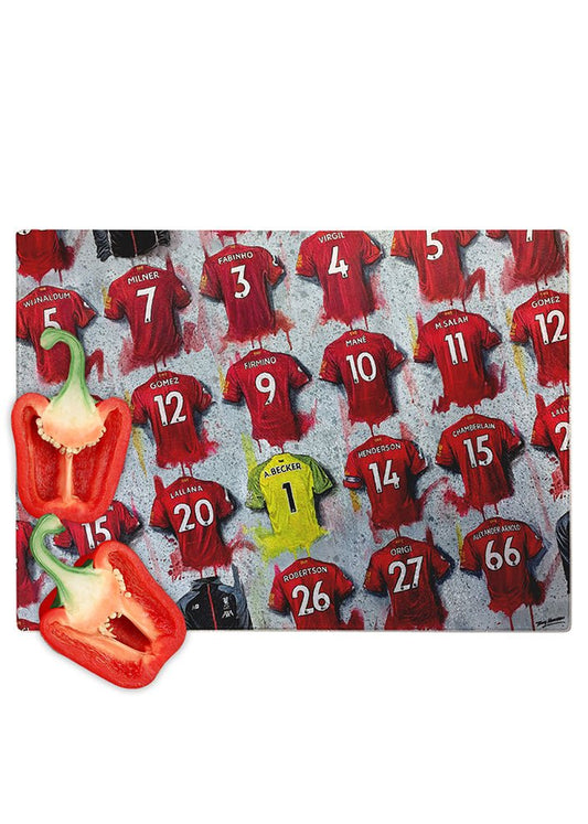 Liverpool FC Shirts - A Champions Collection Chopping Board - Terry Kneeshaw Art