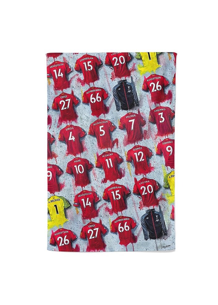 Liverpool Shirts - A Champions Collection Tea Towel - Terry Kneeshaw Art