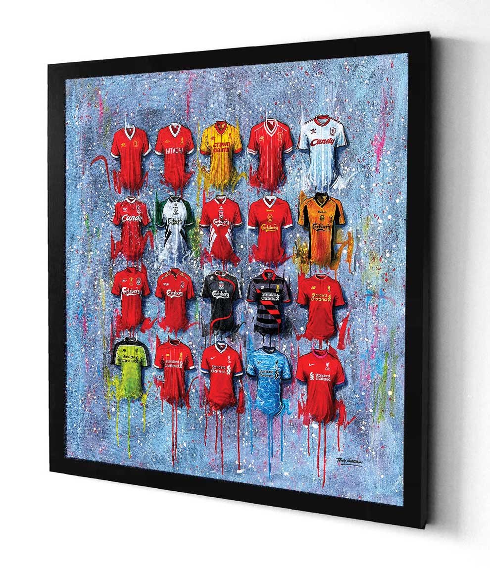 Liverpool Shirts Anfield 20x20 Canvas - Terry Kneeshaw Art