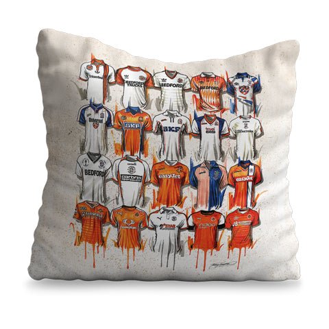 Luton Town FC Shirts - A Hatter's Collection Cushion - Terry Kneeshaw Art