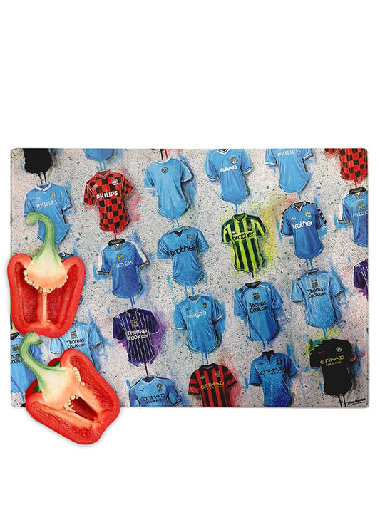 Man City FC Shirts - A Sky Blue Collection Chopping Board - Terry Kneeshaw Art