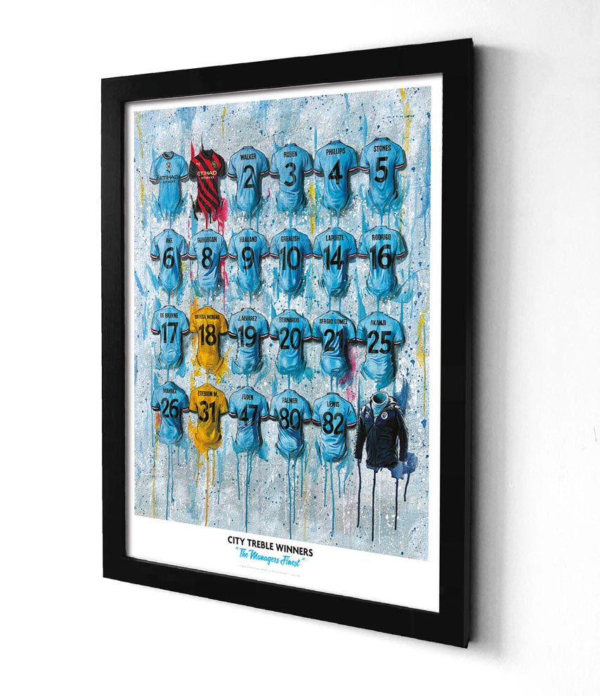 Man City Treble Winners Collection Signed Limited Edition A2 Print - Terry Kneeshaw Art