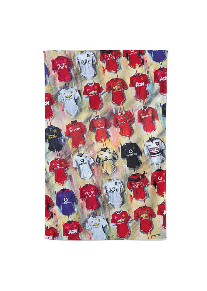 Man United Shirts - A Red Devils Collection Tea Towel - Terry Kneeshaw Art