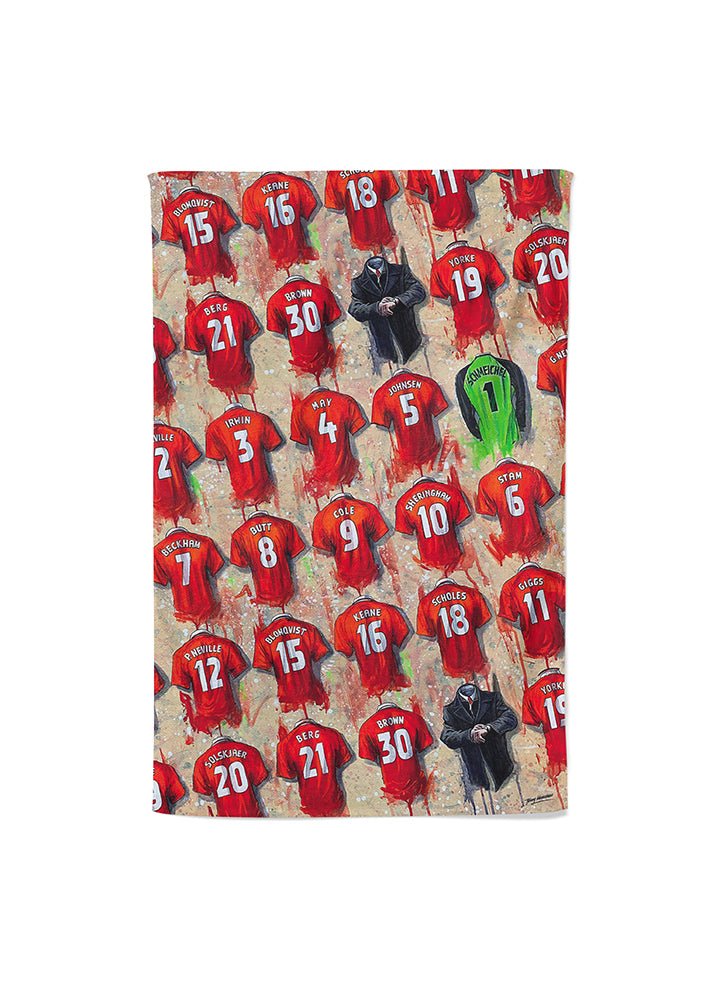 Man United Shirts - A Treble Winners Collection Tea Towel - Terry Kneeshaw Art