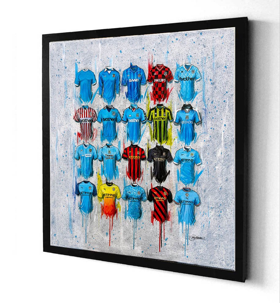 Manchester City 2022 FC Shirts 20x20 Canvas - Terry Kneeshaw Art