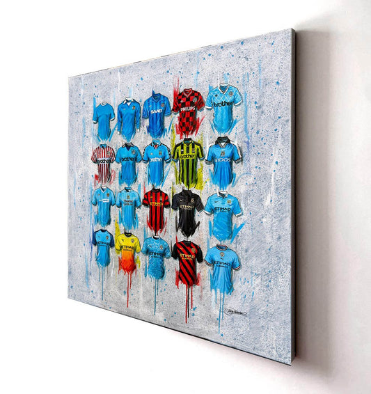 Manchester City 2022 FC Shirts 40x40in Canvas - Terry Kneeshaw Art