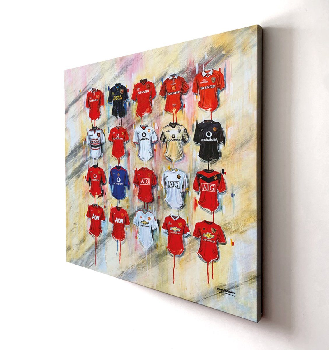 Manchester United Shirts Red Devils 20x20 Canvas - Terry Kneeshaw Art