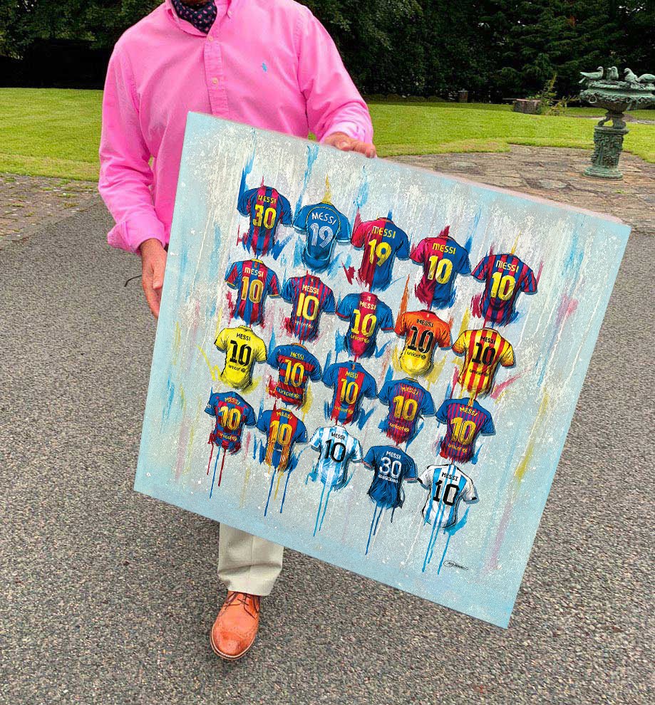 Messi Shirts - A G.O.A.T Collection 30x30 Canvas - Terry Kneeshaw Art