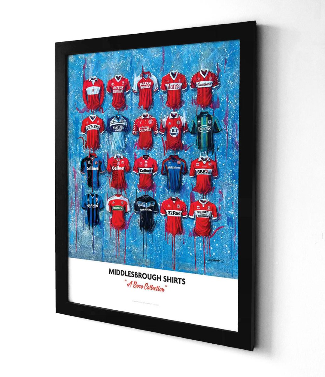 Middlesbrough FC Shirts - A2 Signed Limited Edition Personalised Prints - Terry Kneeshaw Art