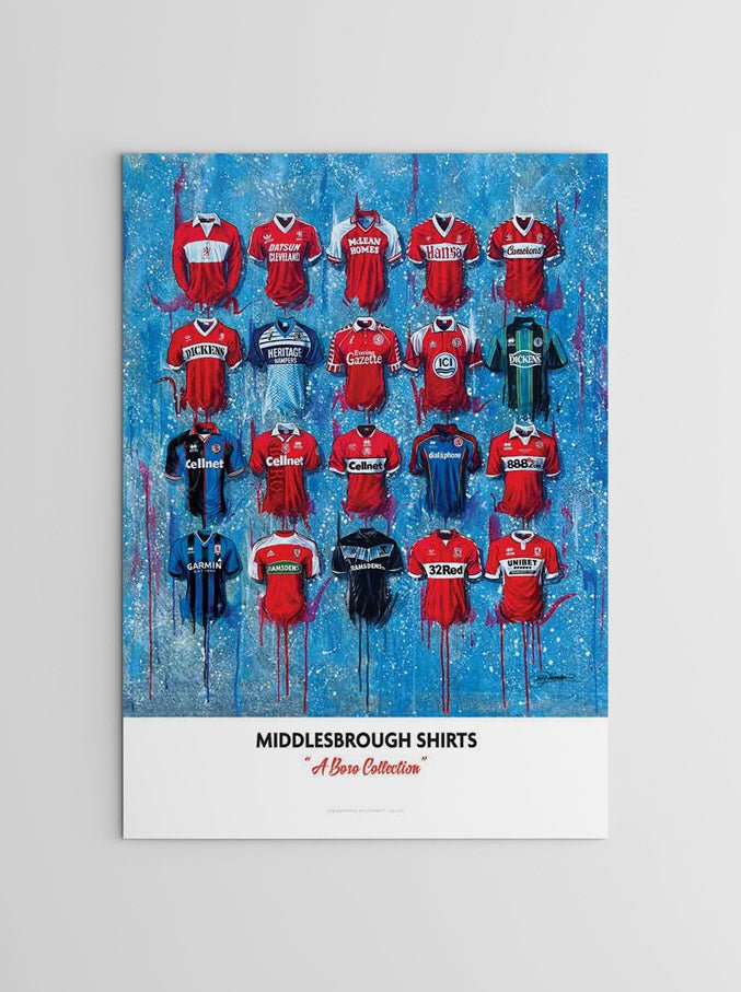 Middlesbrough FC Shirts - A2 Signed Limited Edition Personalised Prints - Terry Kneeshaw Art