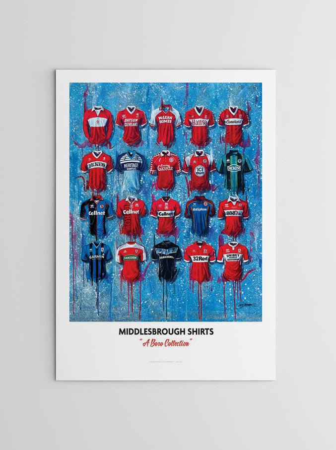 Middlesbrough FC Shirts - A2 Signed Limited Edition Personalised Prints - Terry Kneeshaw Art