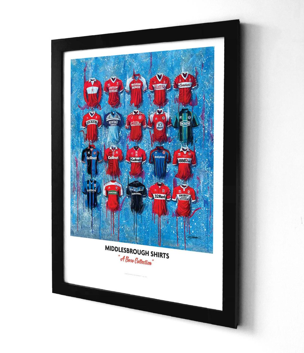 Middlesbrough FC Shirts - A2 Signed Limited Edition Personalised Prints - Terry Kneeshaw Art