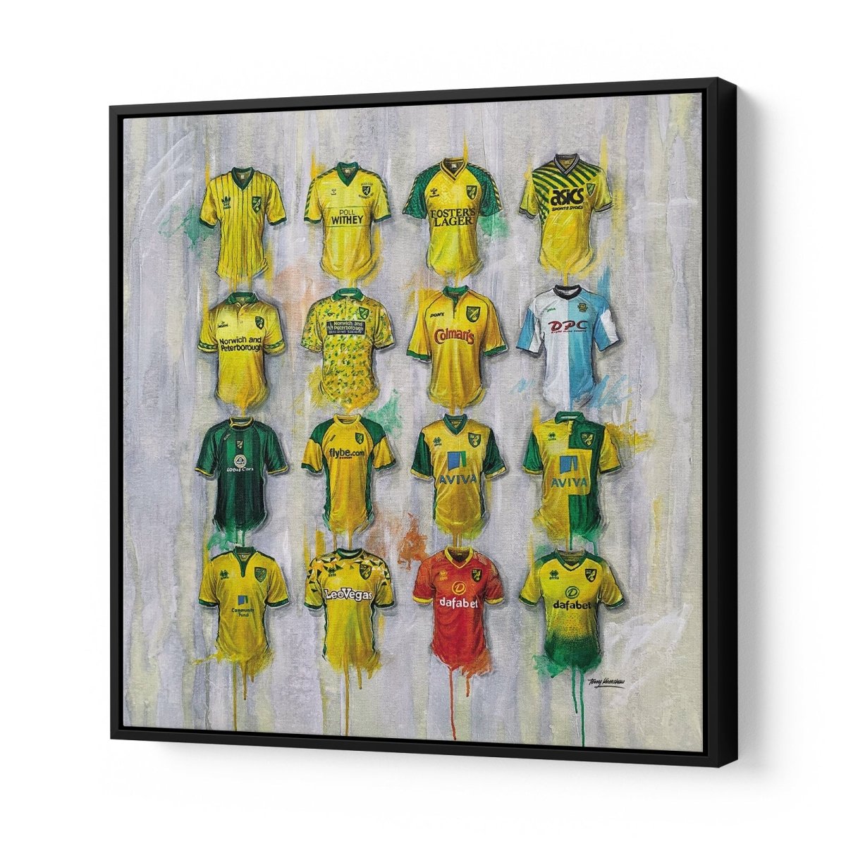 Norwich City FC Shirts 20x20 Canvas - Terry Kneeshaw Art