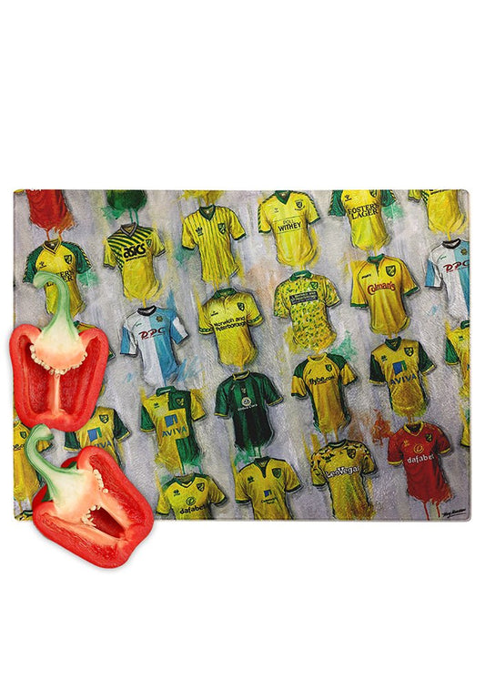 Norwich City FC Shirts - A Canaries Collection Chopping Board - Terry Kneeshaw Art