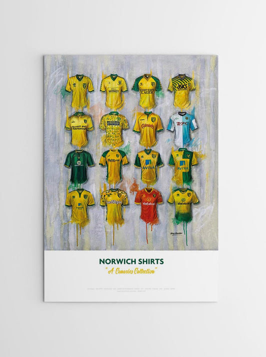 Norwich FC Shirts - A2 Signed Limited Edition Personalised Prints - Terry Kneeshaw Art