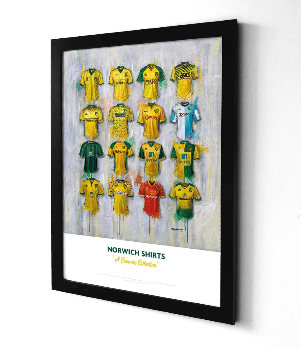 Norwich FC Shirts - A2 Signed Limited Edition Personalised Prints - Terry Kneeshaw Art