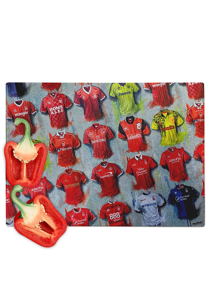 Nottingham Forest FC Shirts - A Tricky Tree's Collection Chopping Board - Terry Kneeshaw Art