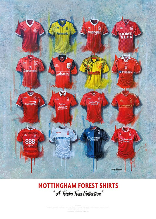 Nottingham Forest FC Shirts - A2 Signed Limited Edition Prints - Terry Kneeshaw Art