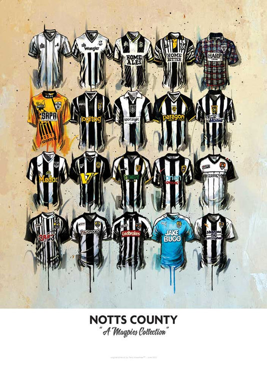 Notts County FC Shirts - A2 Signed Limited Edition Personalised Prints - Terry Kneeshaw Art