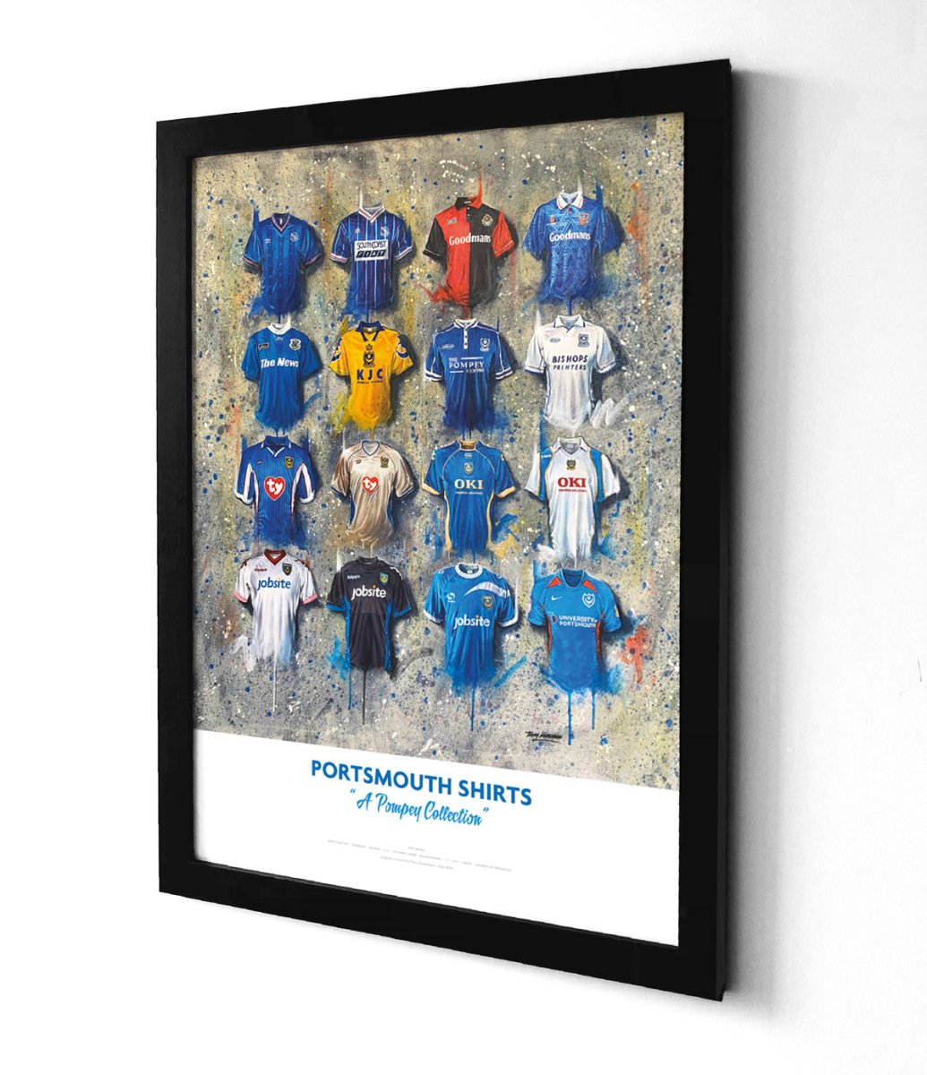 Portsmouth FC Shirts - A2 Signed Limited Edition Personalised Prints - Terry Kneeshaw Art