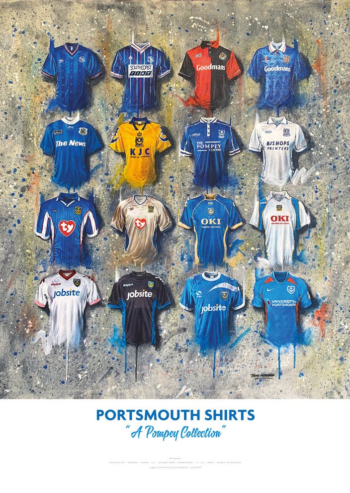 Portsmouth FC Shirts - A2 Signed Limited Edition Prints - Terry Kneeshaw Art