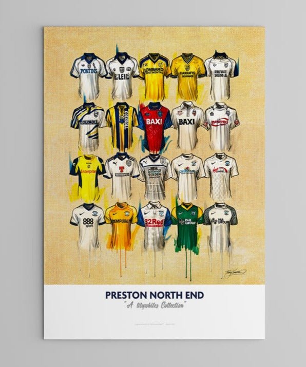 Preston North End FC Shirts - A2 Signed Limited Edition Personalised Prints - Terry Kneeshaw Art