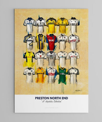 Preston North End FC Shirts - A2 Signed Limited Edition Personalised Prints - Terry Kneeshaw Art