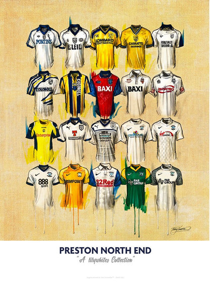 Preston North End FC Shirts - A2 Signed Limited Edition Personalised Prints - Terry Kneeshaw Art