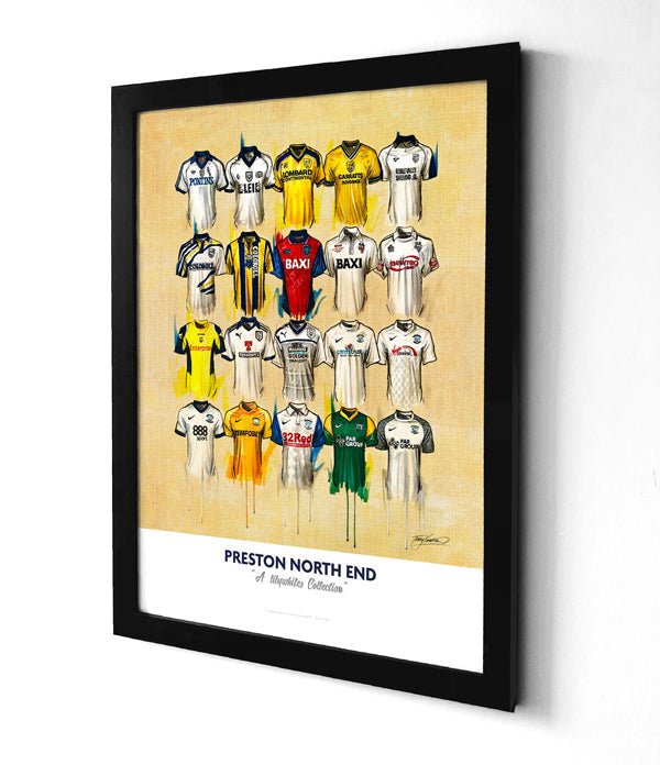 Preston North End FC Shirts - A2 Signed Limited Edition Personalised Prints - Terry Kneeshaw Art