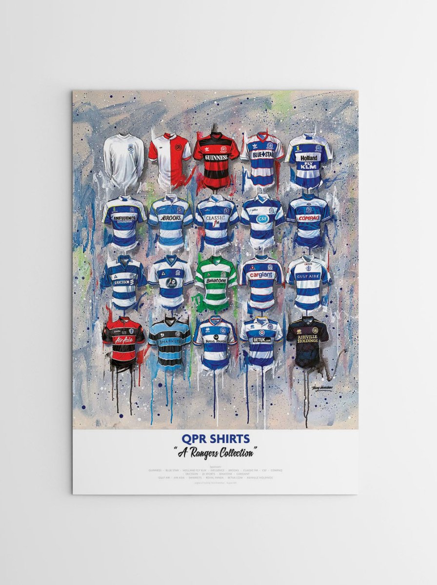 QPR FC Shirts - A2 Signed Limited Edition Personalised Prints - Terry Kneeshaw Art