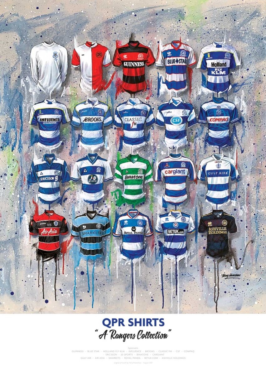 QPR FC Shirts - A2 Signed Limited Edition Prints - Terry Kneeshaw Art