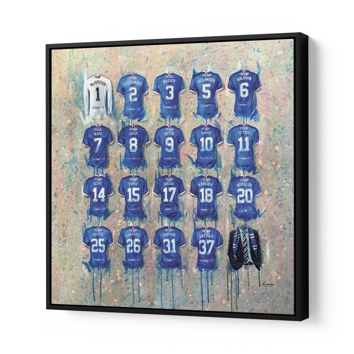 Rangers FC Champions Shirts 20x20 Canvas - Terry Kneeshaw Art