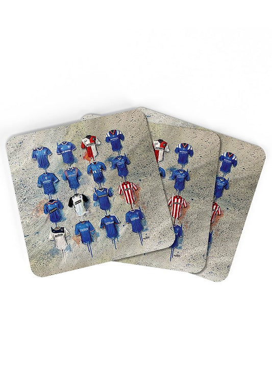 Rangers FC Shirts - A Teddybears Collection Coasters - Terry Kneeshaw Art