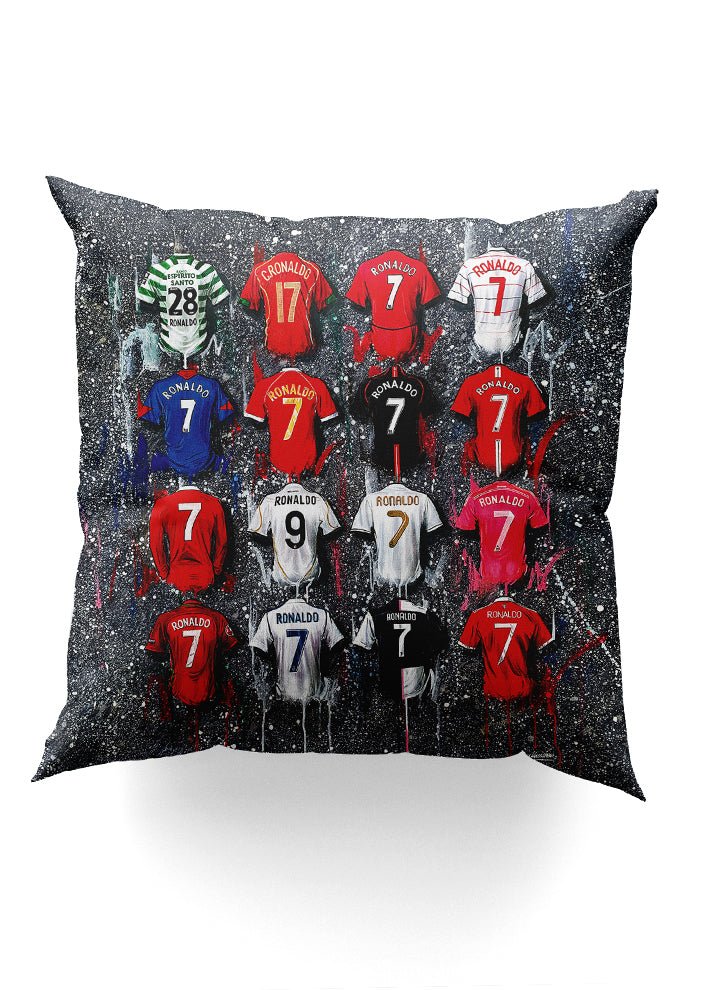 Ronaldo Shirts - A CR7 Collection Cushion - Terry Kneeshaw Art