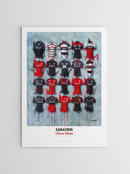 Saracens FC Shirts - A2 Signed Limited Edition Personalised Prints - Terry Kneeshaw Art