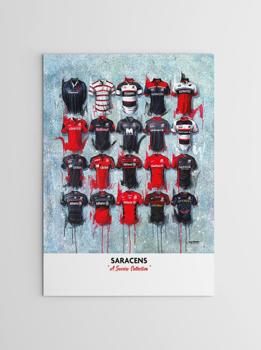 Saracens FC Shirts - A2 Signed Limited Edition Personalised Prints - Terry Kneeshaw Art