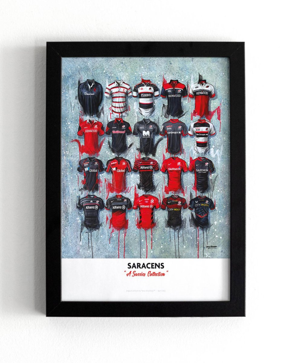 Saracens FC Shirts - A2 Signed Limited Edition Personalised Prints - Terry Kneeshaw Art