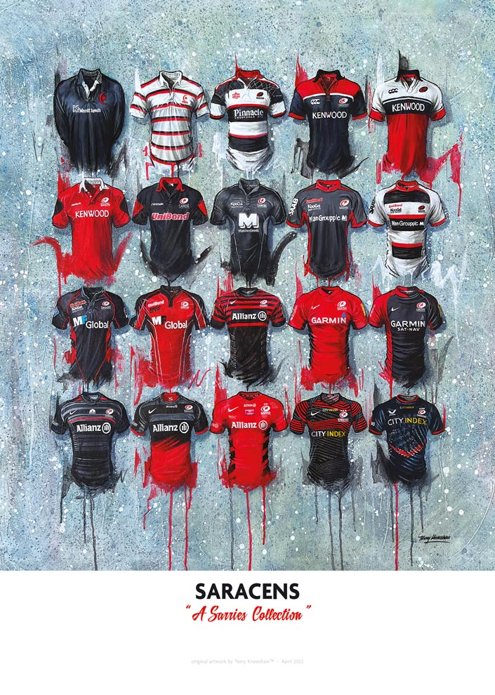 Saracens FC Shirts - A2 Signed Limited Edition Prints - Terry Kneeshaw Art