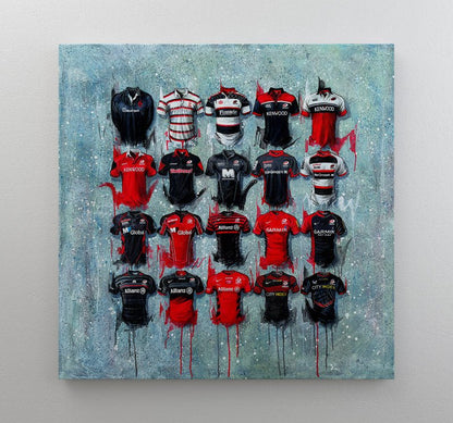 Saracens Shirts 30x30 Canvas - Terry Kneeshaw Art