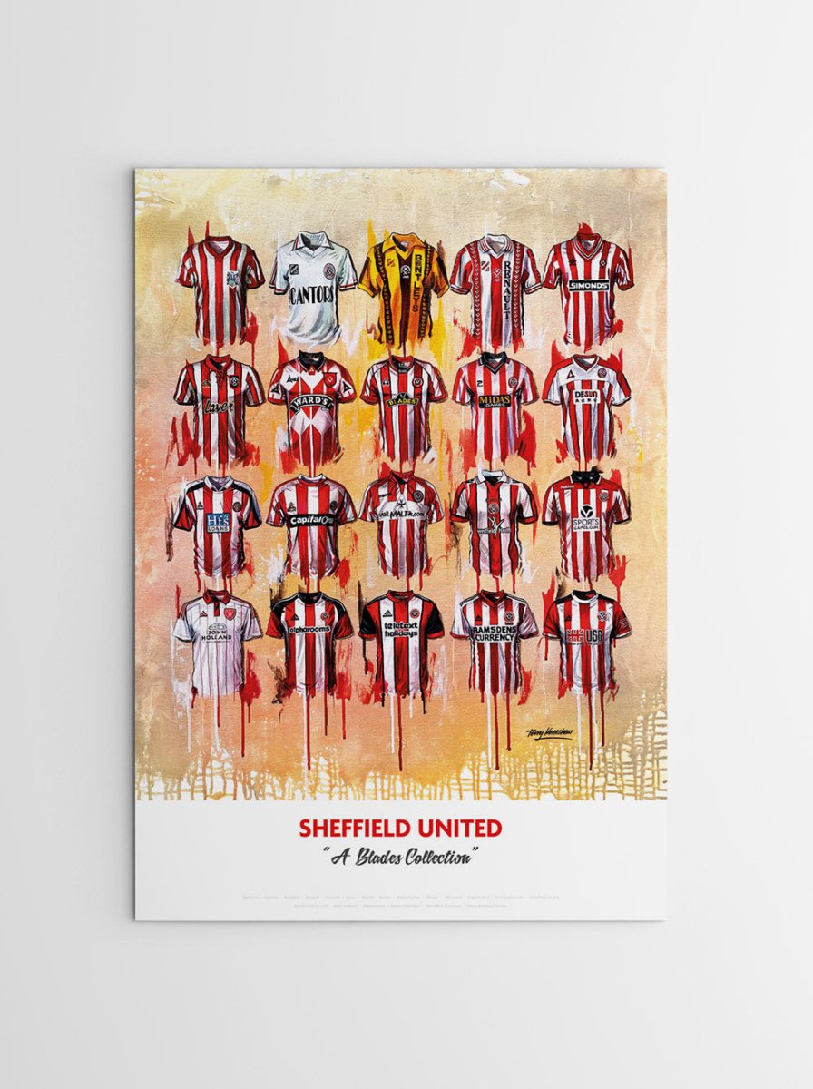 Sheffield United FC Shirts - A2 Signed Limited Edition Personalised Prints - Terry Kneeshaw Art