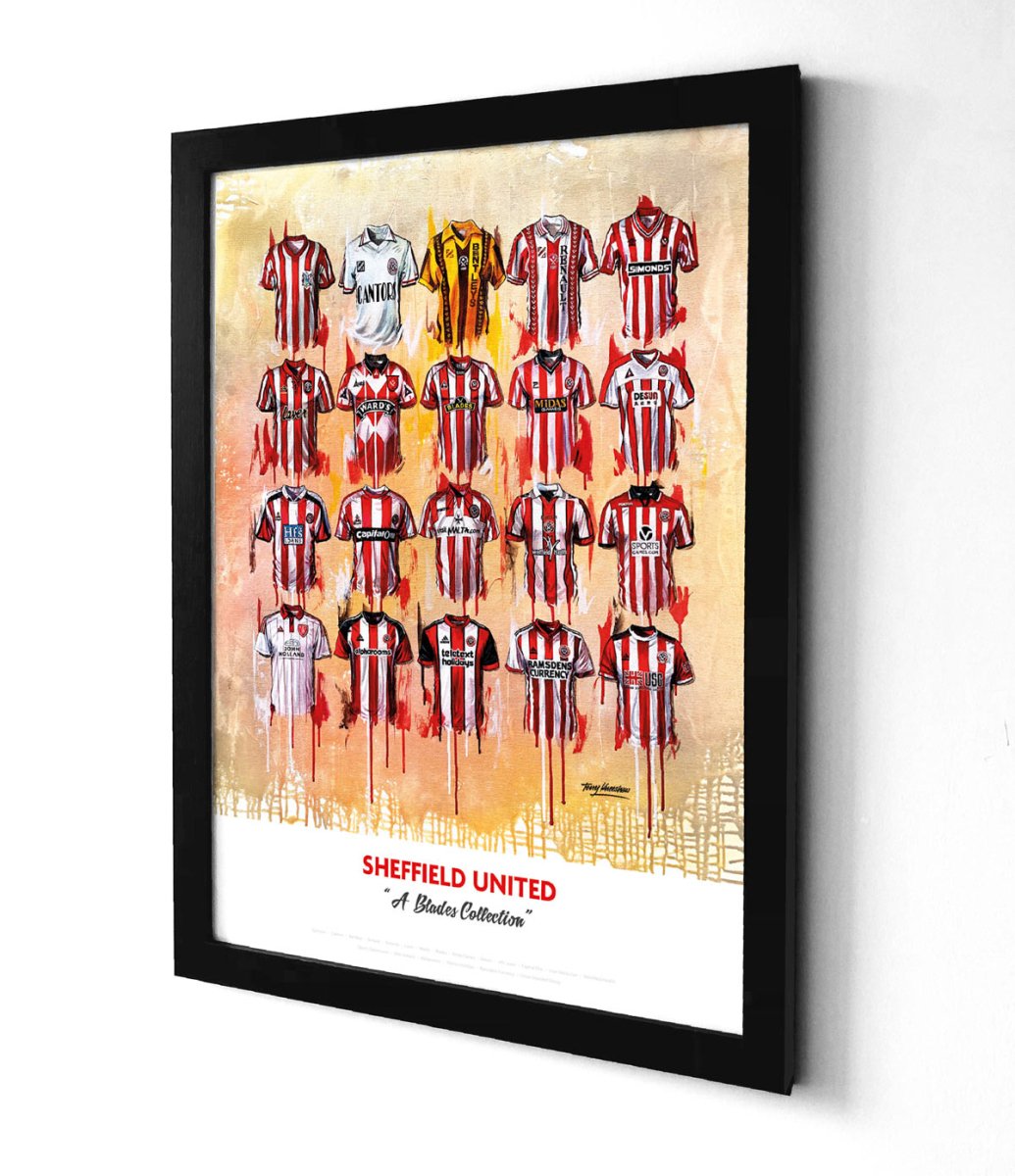 Sheffield United FC Shirts - A2 Signed Limited Edition Personalised Prints - Terry Kneeshaw Art