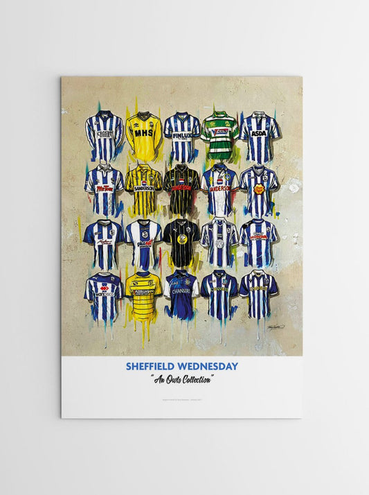 Sheffield Wednesday FC Shirts - A2 Signed Limited Edition Personalised Prints - Terry Kneeshaw Art